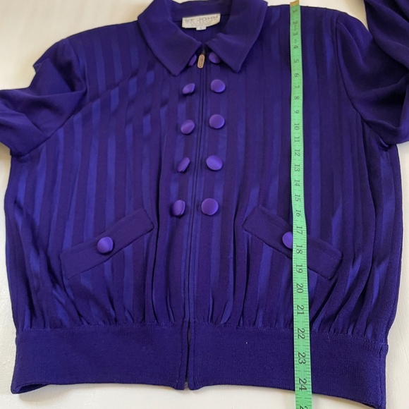 St John Santana Knit Jacket Women Royal Purple Y2K Large Old Money Preppy Logo - Picture 14 of 16